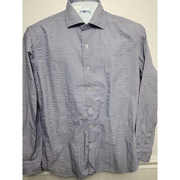 Culturata Italy Button Up Shirt Tailored Fit Large 16 1/2 /42 Blue Seersucker - Picture 1 of 9